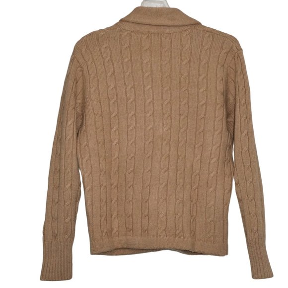 Vintage Men's Cable Knit wool Cardigan Sweater Beige Size L - Picture 2 of 9